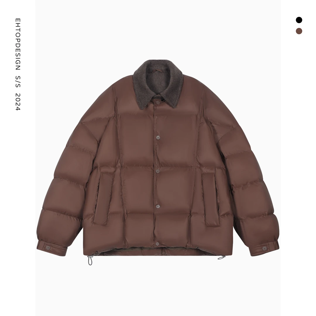 杭曼冬季90白鸭绒毛呢假两件防风百搭潮流设计款羽绒服男女款9708