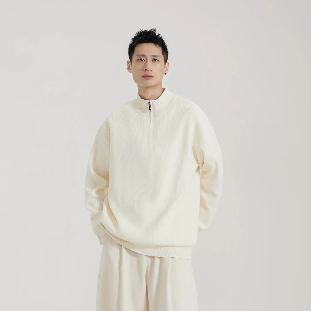 秋冬半高领拉链针织衫毛衣男女款潮流极简纯色套头上衣打底713-3