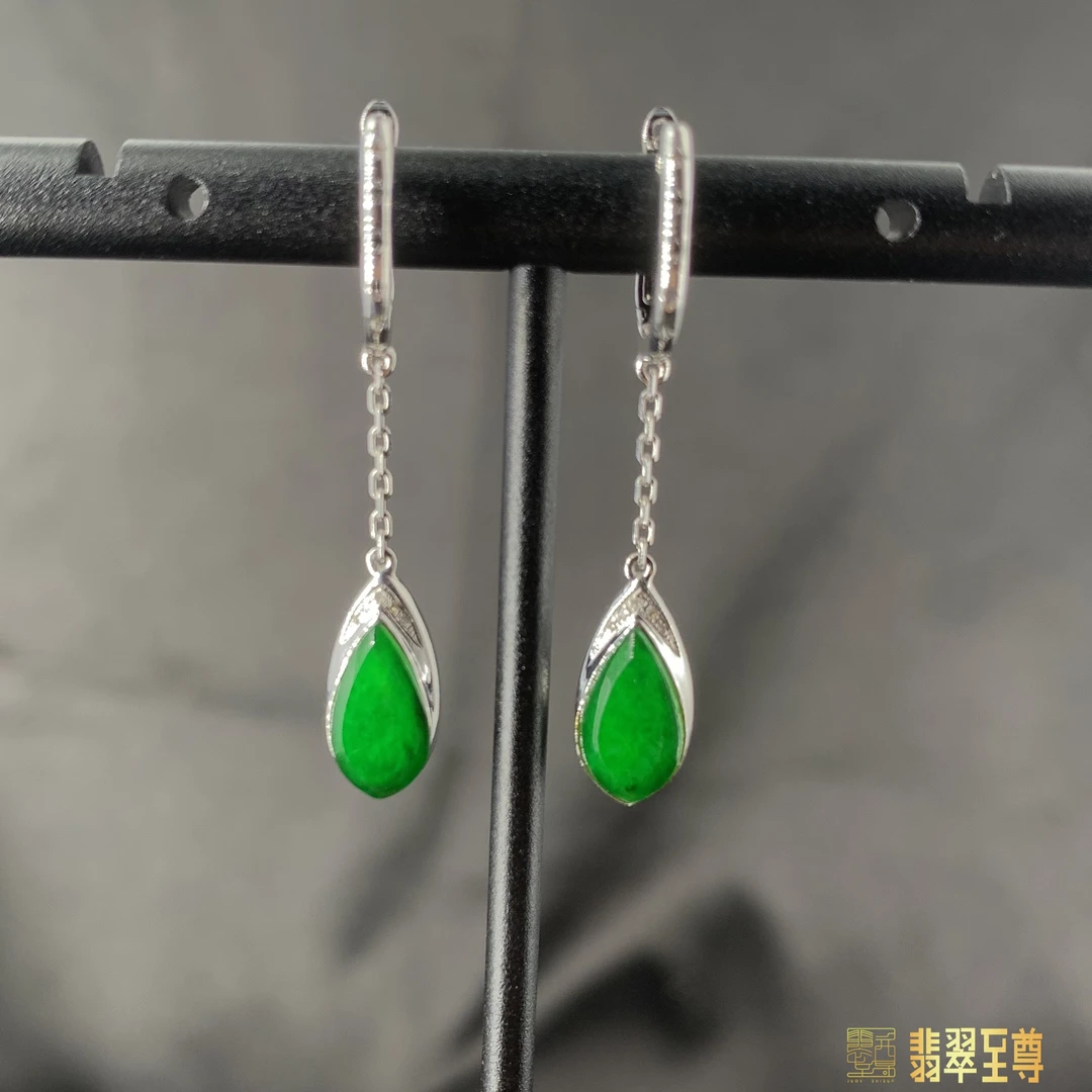 【翡翠至尊】天然缅甸翡翠百搭时尚水滴耳环一对 | 多样性发一