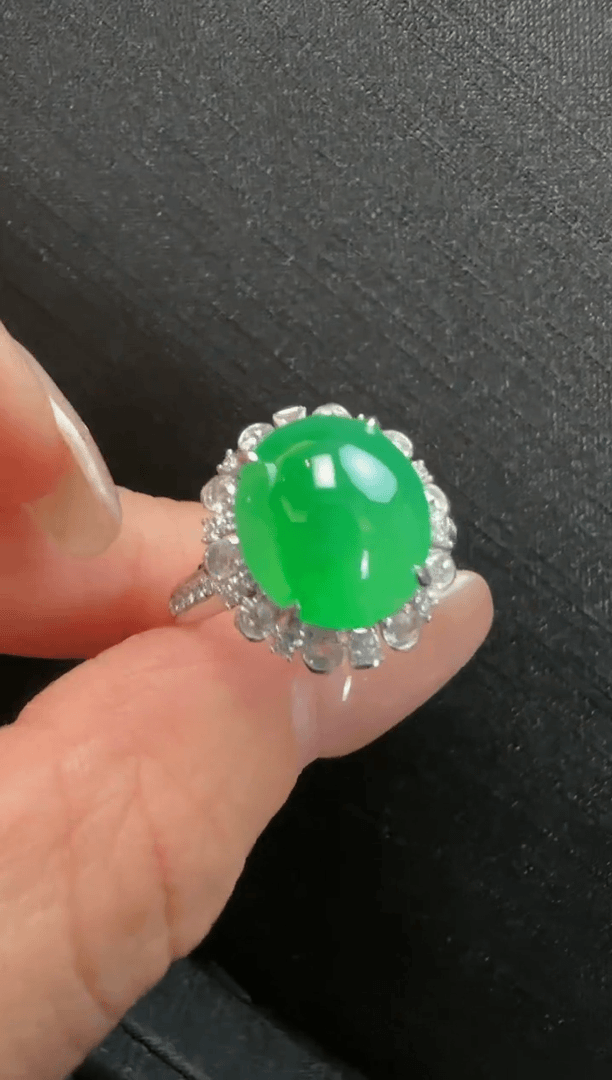 【闪购商品】翡翠戒指18K金镶嵌419蛋面一枚