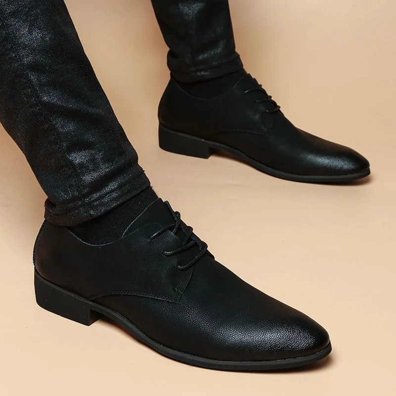 皮鞋男真皮冬季加绒新款青年商务休闲黑色软皮软底男士皮鞋内增高