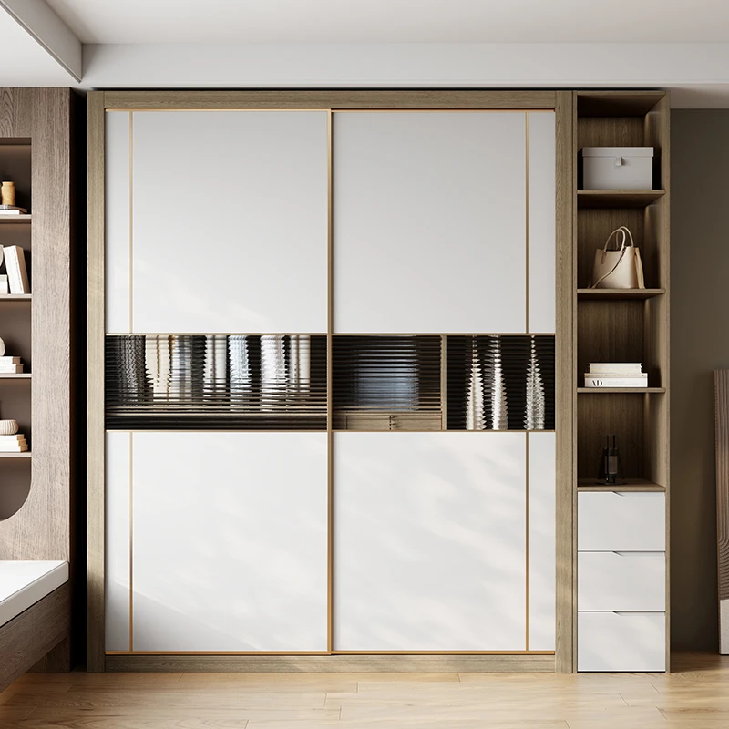 18mm实木多层板一门到顶推拉门衣柜家用卧室移门免漆板胡桃色衣橱