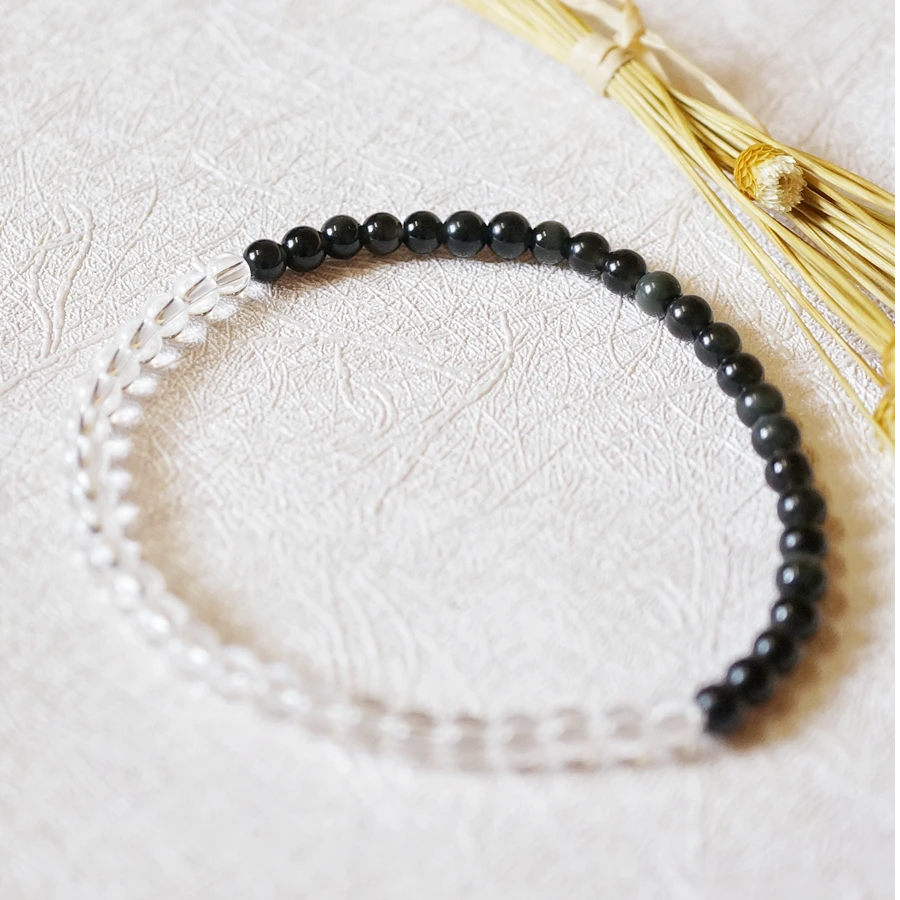 天然黑曜石手链女冷淡风暗黑系手链ins小众设计白水晶手链女礼物