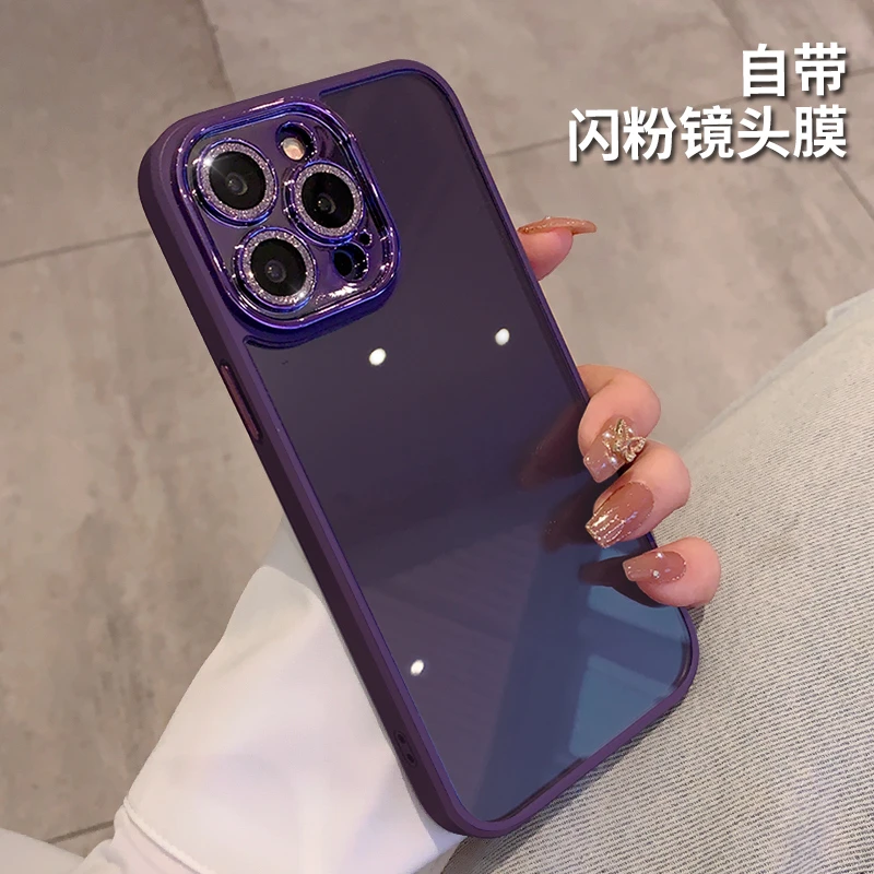 闪粉镜头膜苹果14pro手机壳暗紫色iphone13promax硅胶11/12全包