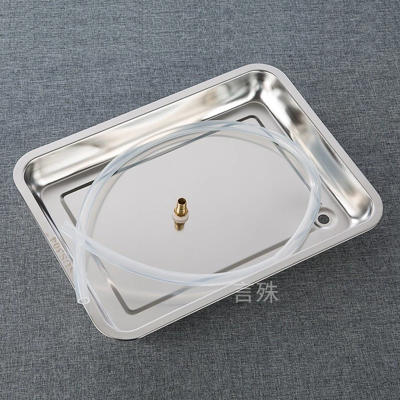 茶台茶桌不锈钢漏水托盘大孔排水接头嵌入式中间茶盘接水盘大口径