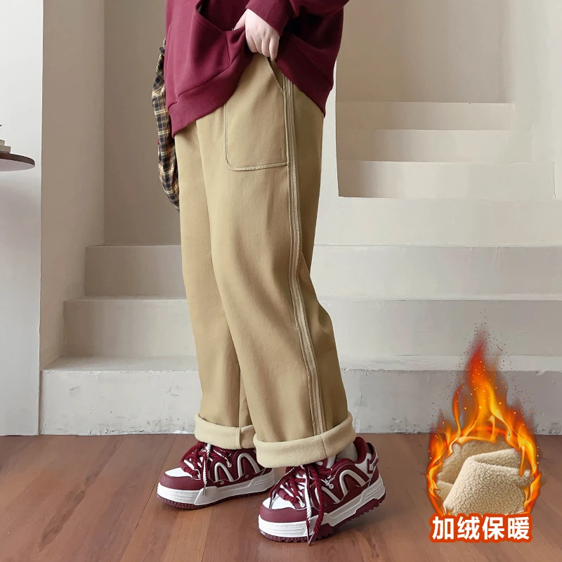 BD4130大码女装【三种裤长选】480克加绒加厚阔腿裤秋冬保暖直筒裤