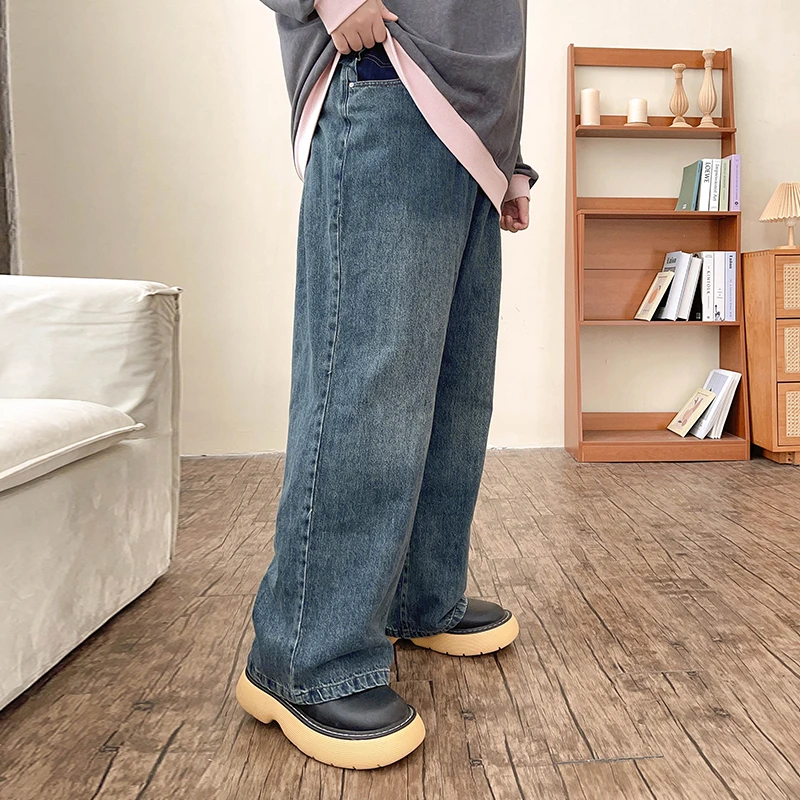 B2188【三种裤长可选】复古时髦高腰牛仔裤女秋冬季大码直筒阔腿裤