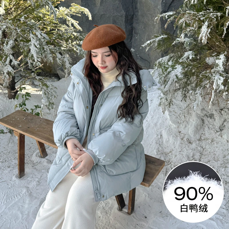 BD3368大码女装【发热小太阳】连帽秋冬2024新款90白鸭绒羽绒服外套