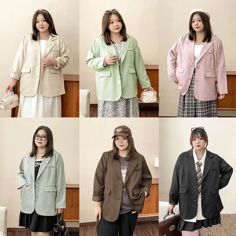 02429【超好搭高级感西服】时髦气质显瘦单排扣宽松西装大码外套女