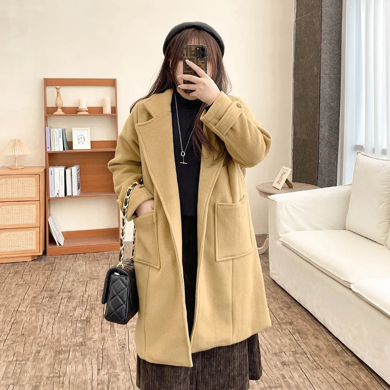 20050 英伦风羊毛呢保暖宽松显瘦大衣大码胖mm秋冬200斤毛呢外套