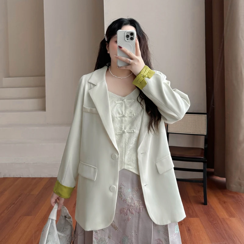 CC5219大码女装【新中式西装】气质百搭盘扣国风2024早秋季西服外套