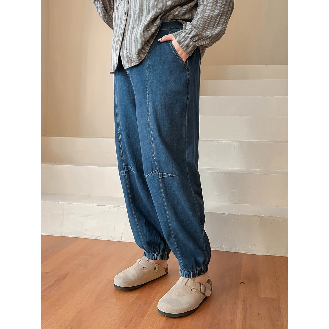 CC6109大码女装【三种裤长选】秋季新款哈伦牛仔百搭显瘦休闲束脚裤