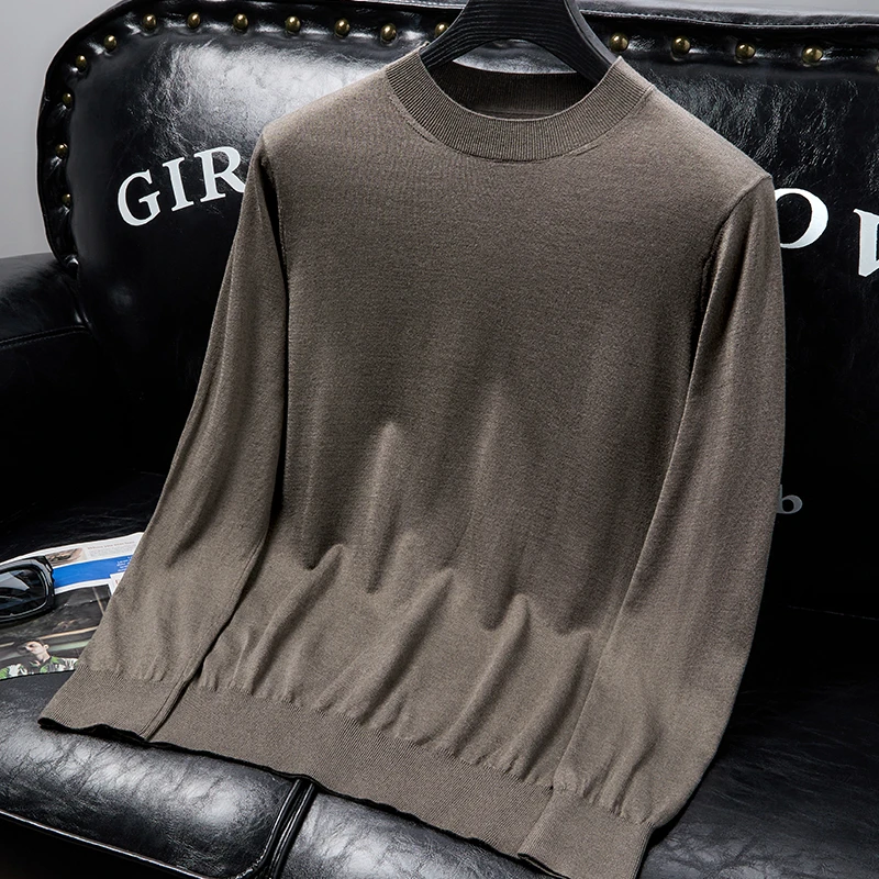 【濮院毛衫】薄款精纺羊绒羊毛混纺 男士半高领薄款针织毛衣打底衫