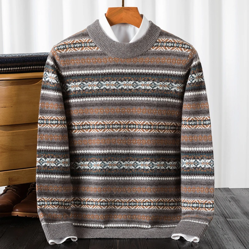 【濮院毛衫】26支100%纯羊毛4股加厚500克半高领拼色针织毛衫男