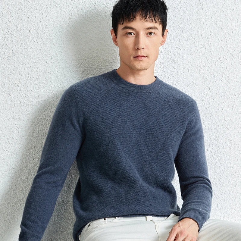 【濮院毛衫】100%纯山羊绒男士半高领纯色圆领加厚300克打底衫