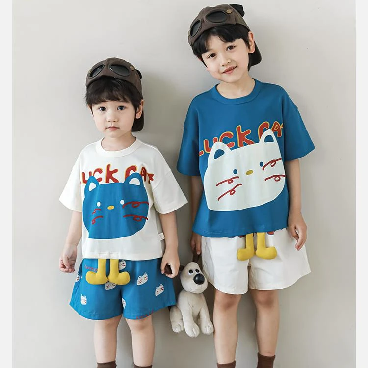 【夏五波男童】童趣小男孩印花刺绣奇喵系列裤子N5464N5464-1