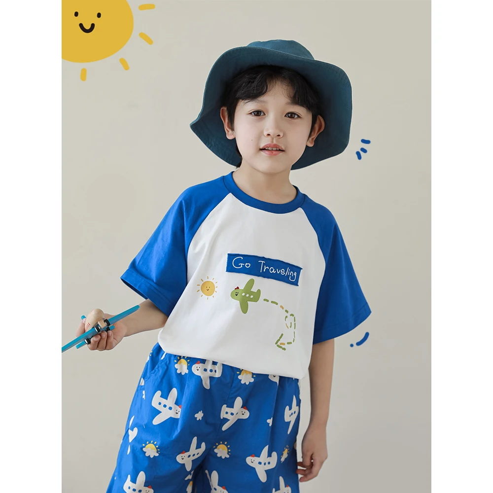 幼悠夏二波儿童物理缤纷旅行清凉系列男童时尚洋气薄款T恤 N4806