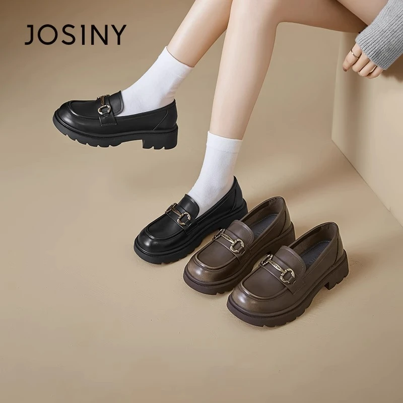 卓诗尼乐福鞋女款2024新款百搭厚底上班不累脚女鞋英伦风jk小皮鞋