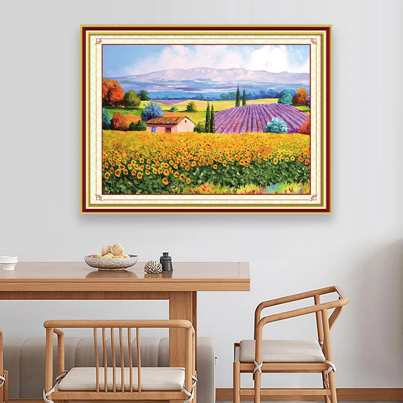 薰衣草向日葵花海十字绣线绣2023客厅新款手工自己绣