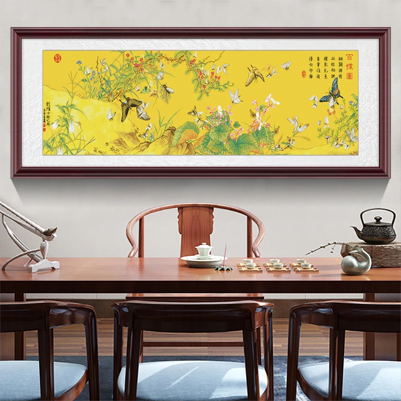 【两米四版】百蝶图十字绣线下2023客厅新款手工刺绣古典花卉满绣