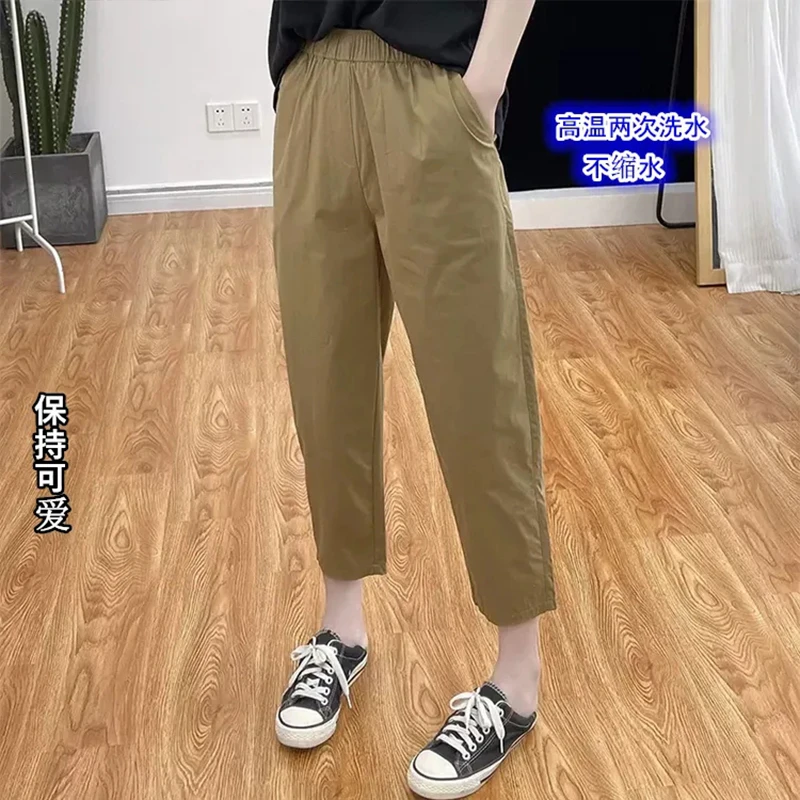 纯棉八分女裤烟管裤女夏季薄款休闲宽松小个子大码显瘦高腰直筒