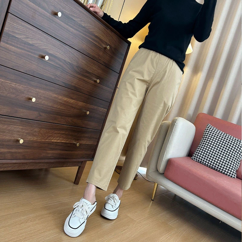棉休闲裤女八分九分春夏新款宽松百搭小个子高腰松紧腰显高显瘦