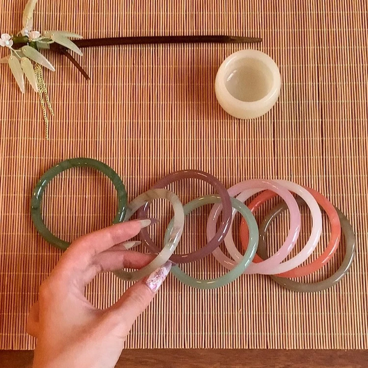 非金属玻璃手镯 一步一响琉璃手镯女新中式搭汉服清冷感国潮手饰