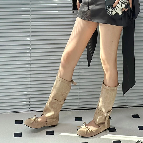 【张小柒】小众芭蕾风凉靴女2024夏季新款蝴蝶结短靴镂空西部堆堆靴