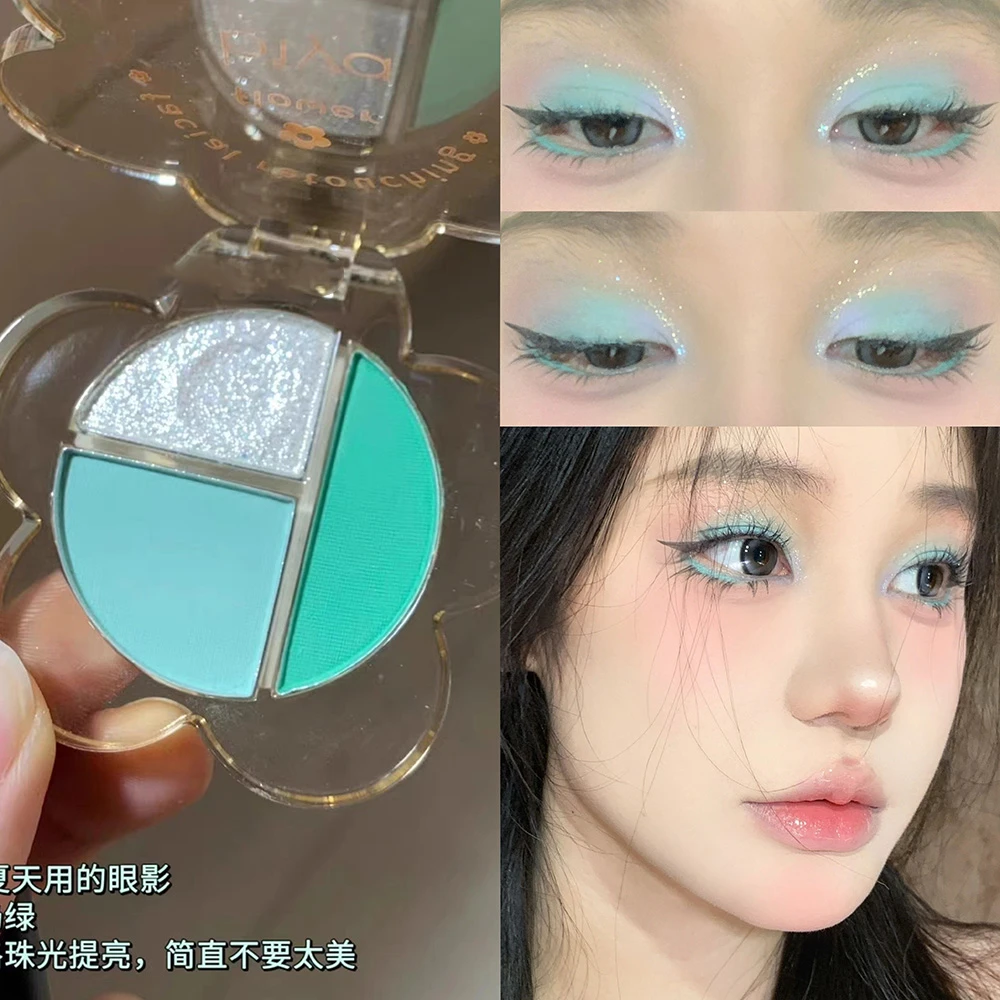 青提薄荷奶绿！三色眼影盘哑珠光绿色清爽自然多巴胺少女色显白妆
