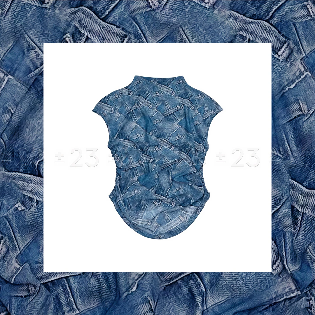 Kenny‘s ±23【蓝调】SS24076夏季牛仔色收腰小立领无袖网纱T恤