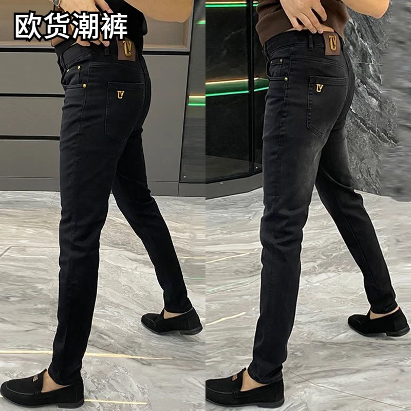牛仔裤男士2025款高档黑灰色休闲裤男百搭时尚修身潮牌小众小脚裤
