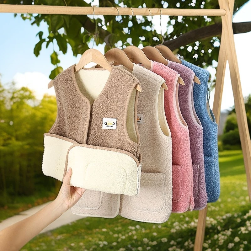 儿童秋冬装保暖仿羊羔毛马甲背心男女童宝宝加绒外穿上衣洋气加厚