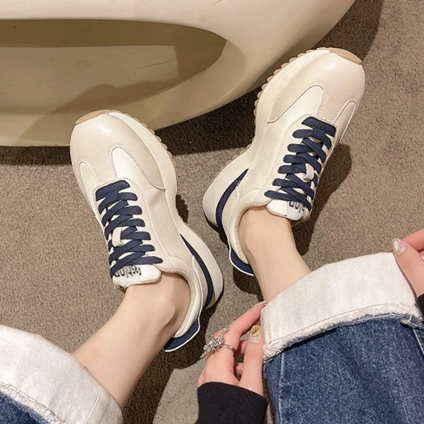 阿比让时尚潮流百搭拼色女鞋厚底圆头系带休闲阿甘鞋NR1132