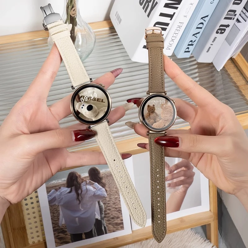 适用华为GT5表带荔枝纹皮质柔软gt4watch4proGT3高级蝴蝶扣男女款