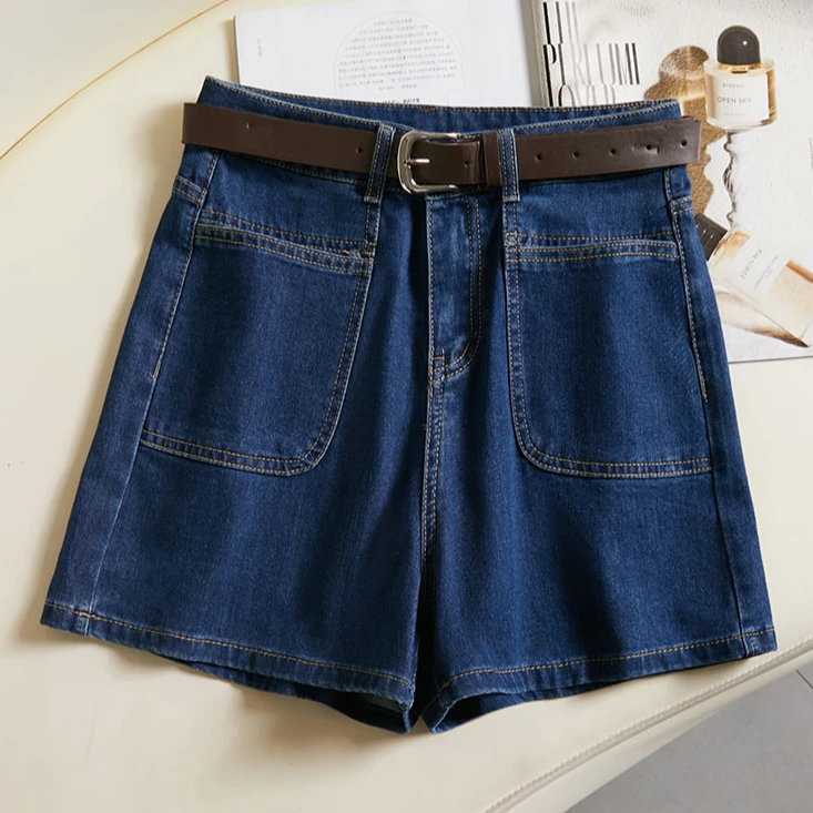 夏季宽松休闲百搭短裤 显瘦牛仔 高腰外穿阔腿薄款松紧腰弹力短裤