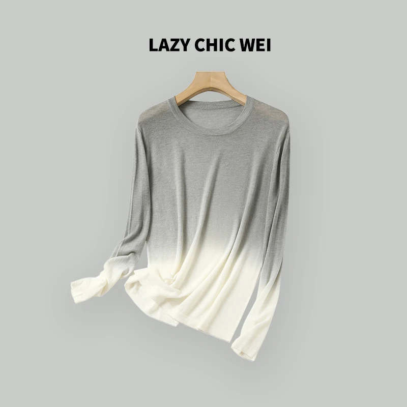 LAZY CHIC WEI 羊毛渐变灰 圆领时尚百搭宽松长袖羊毛杉 24SSZ620
