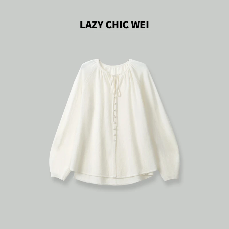 LAZY CHIC WEI 奶贝 100绵羊毛系带真门襟开衩显瘦 2401AWZ873