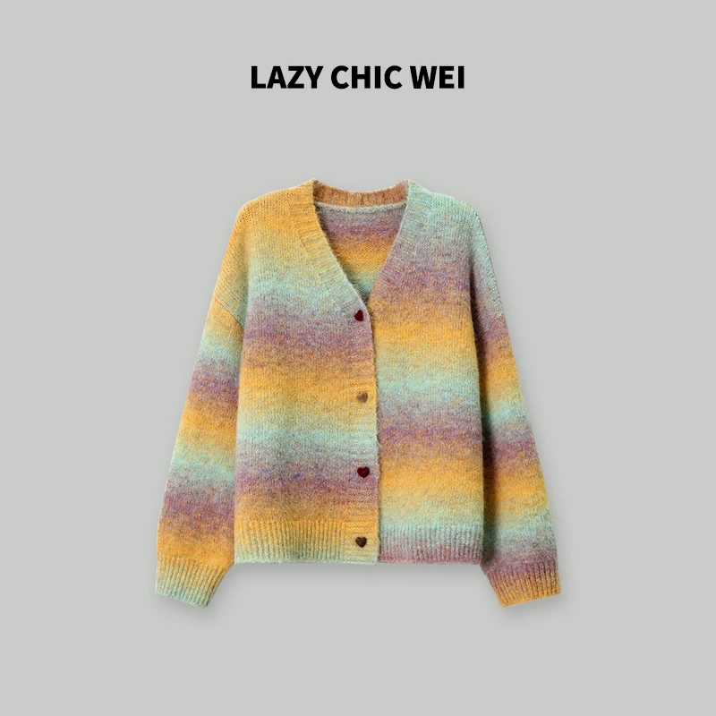 LAZY CHIC WEI 冬日烤橘 秋冬层次感保暖针织毛衣开衫 2401AWZ851