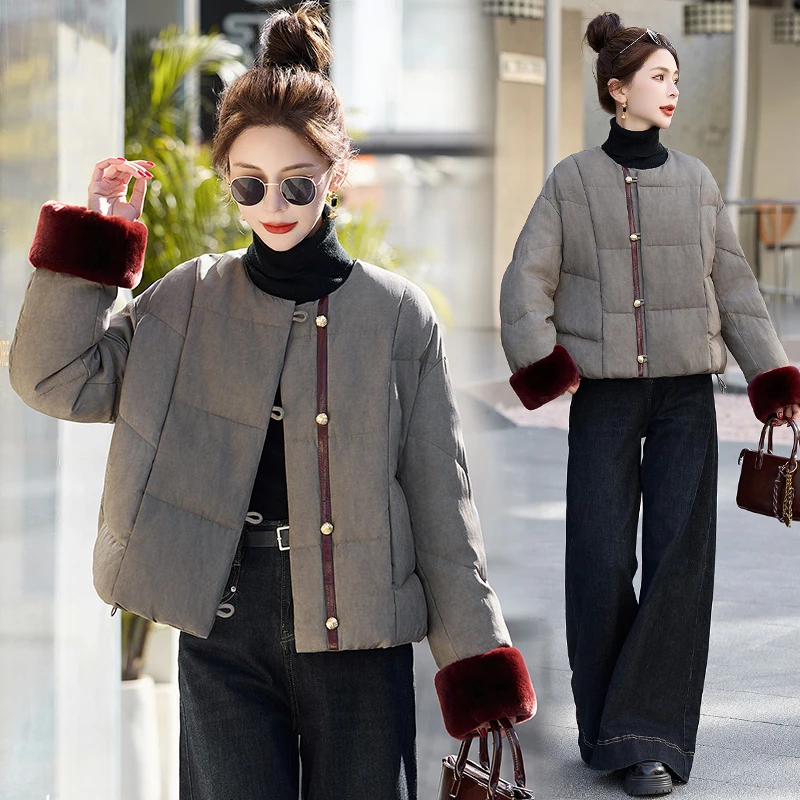 新中式复古短款羽绒服女2024冬季新款小个子休闲韩版国风洋气上衣
