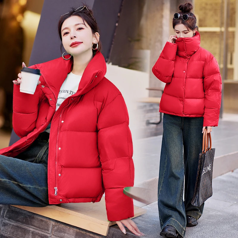 短款羽绒服女2024新款冬季时尚立领小个子宽松加厚泡芙面包服外套