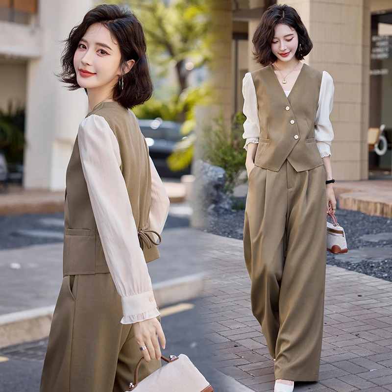 欧洲站马甲上衣套装2024秋季新款设计感气质修身显瘦阔腿裤两件套