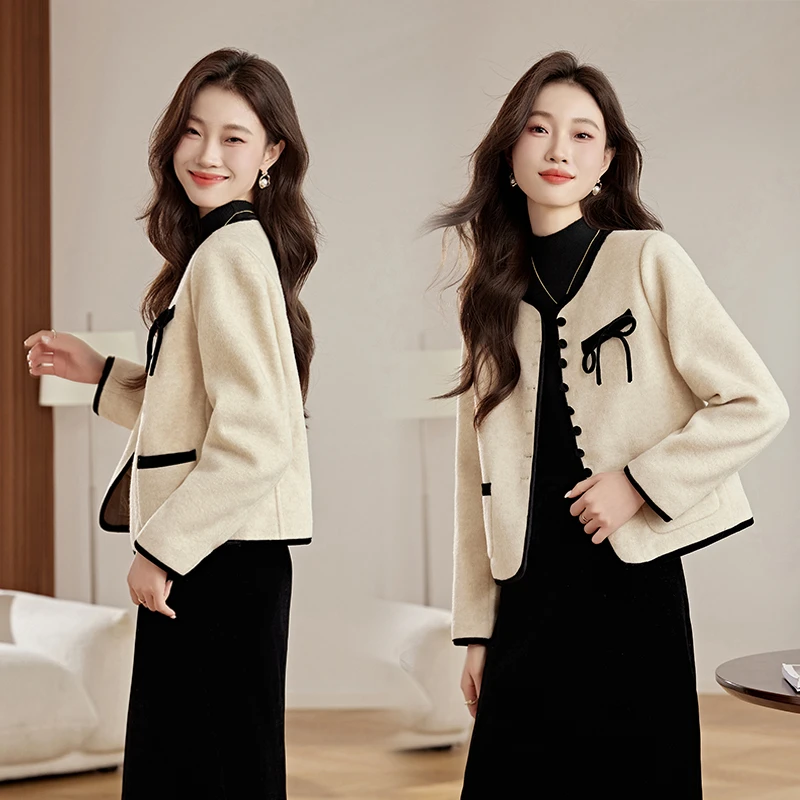 小香风毛呢套装裙女2024秋冬季新款气质洋气加厚丝绒半身裙两件套