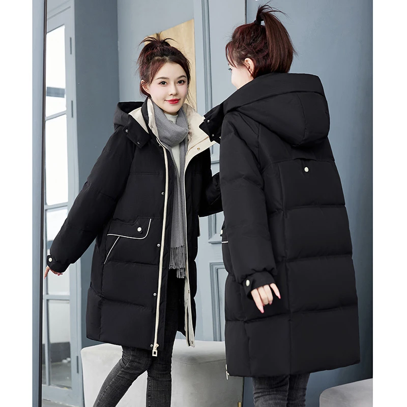 中长款棉服外套女冬季2023年新款小个子宽松加厚显瘦休闲棉衣棉袄