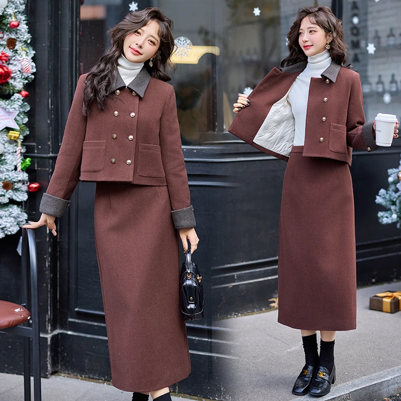 小香风套装2024秋冬季新款富家千金高级感名媛气质羽绒毛呢半身裙