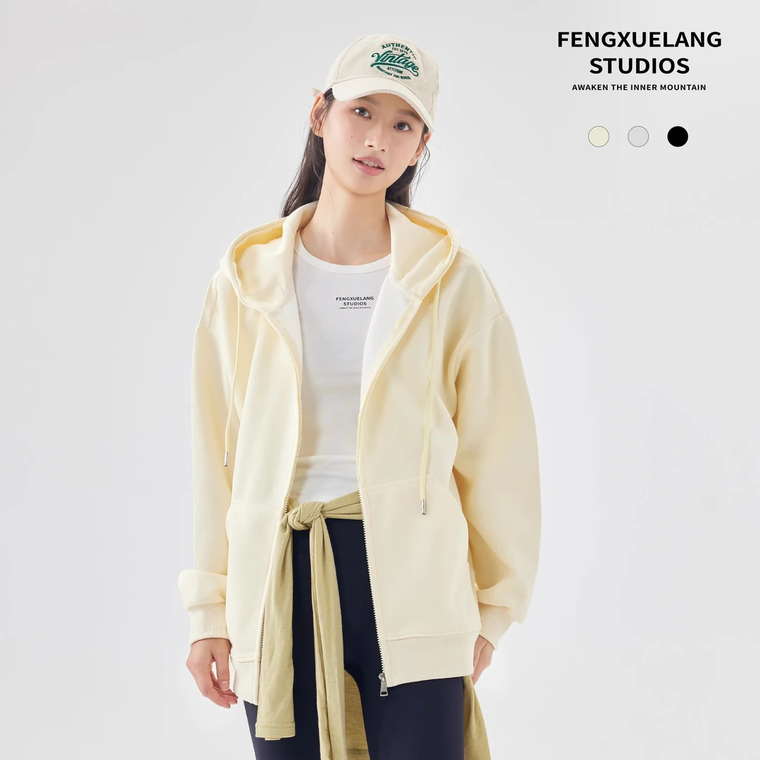 FENGXUELANG2024年新款秋季连帽拉链卫衣男外套女春秋款情侣休闲