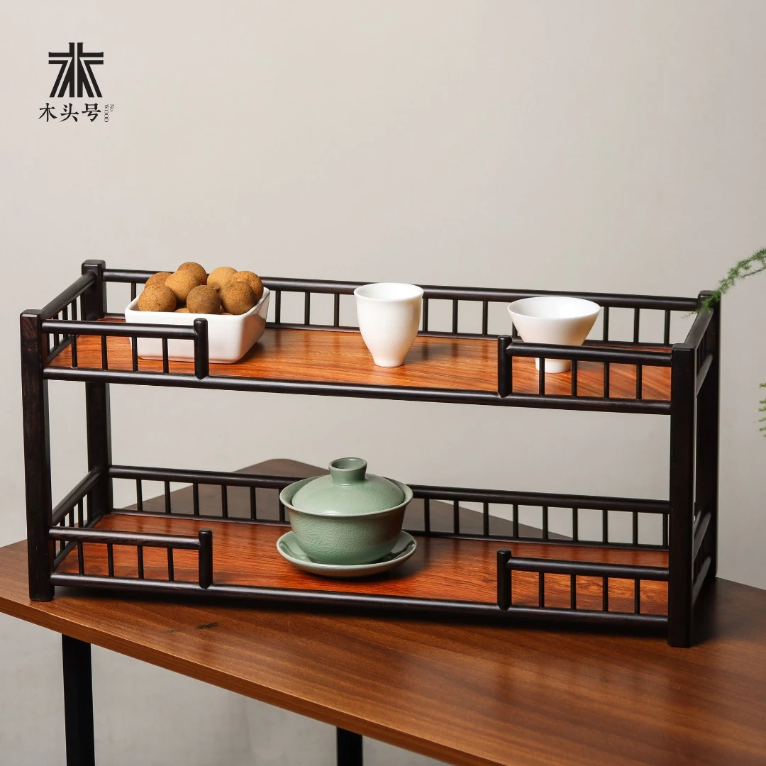 楼阁双层茶杯架缅甸花梨配紫光檀