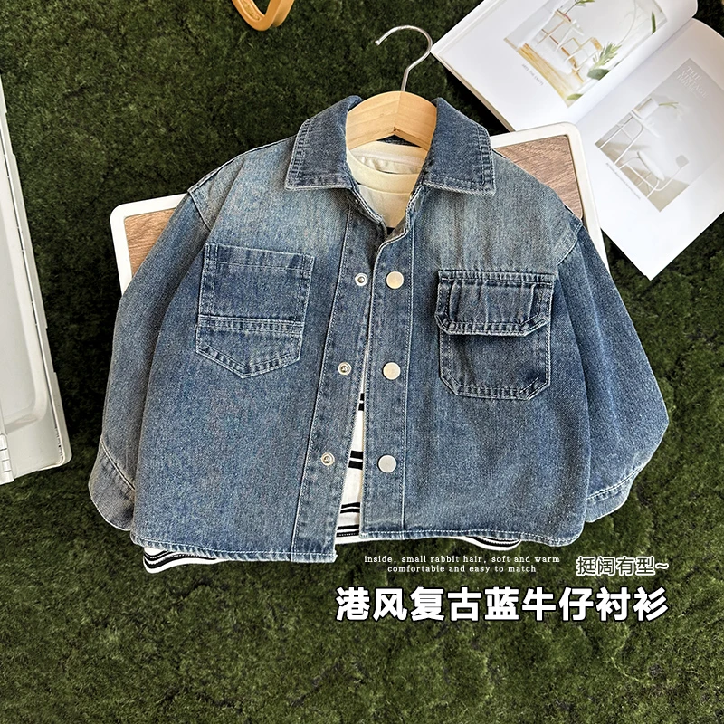右欧童装男童薄款牛仔衬衫儿童宝宝小童韩版洋气春装外套潮U14646