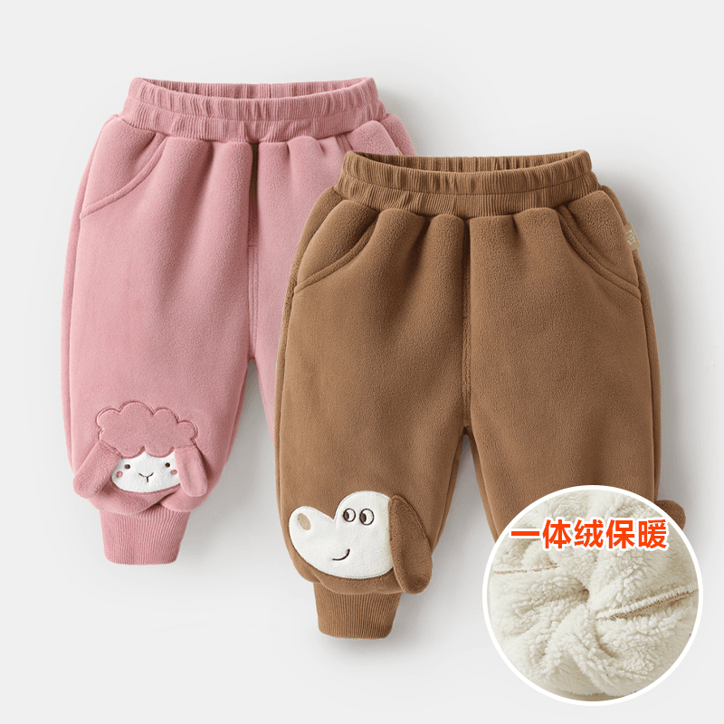 【现货】Y8338婴儿奥粒绒复合加绒长裤子冬装秋冬保暖棉裤潮小童