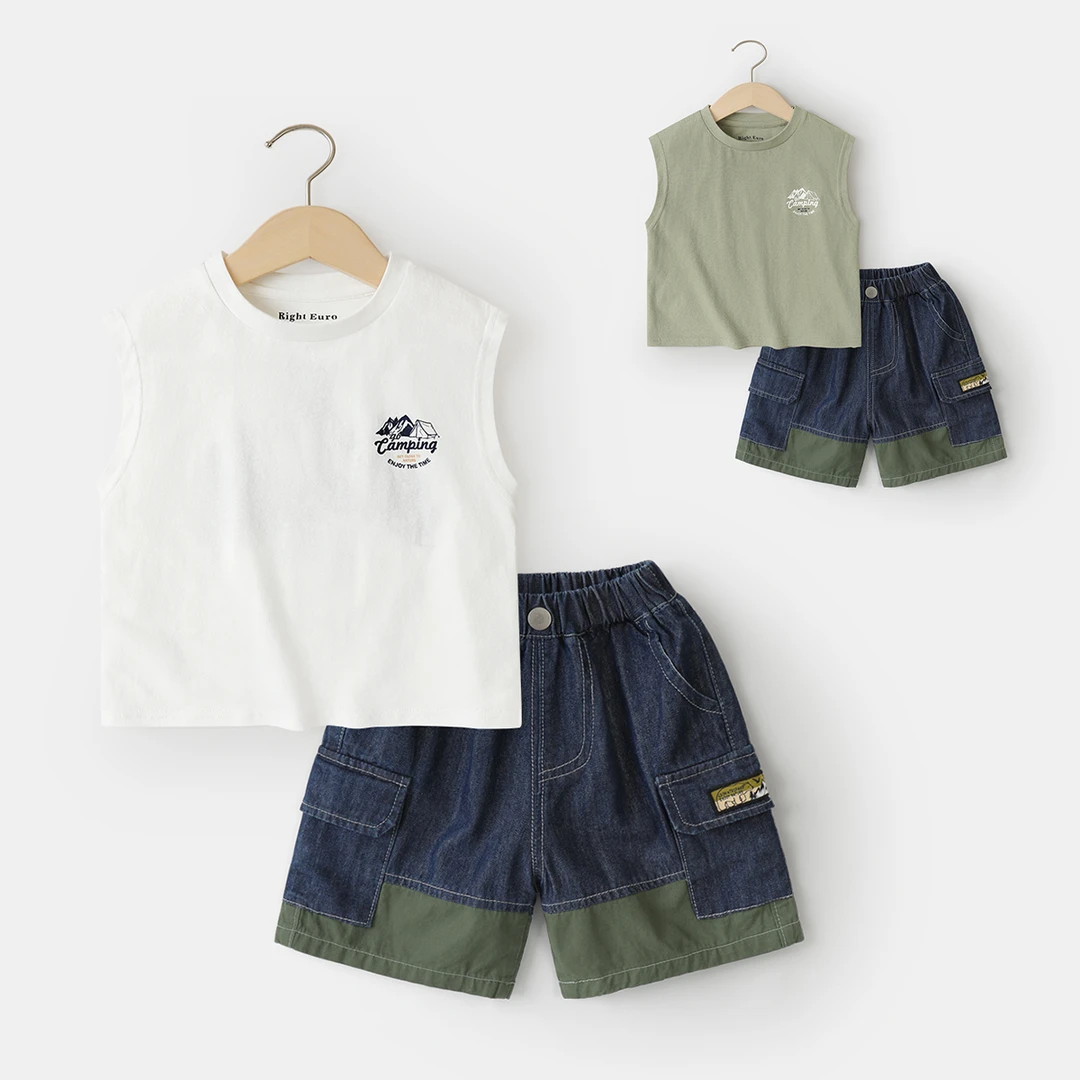 男童背心坎肩短裤两件套装夏装夏款童装儿童打底衫上衣夏季UZ096