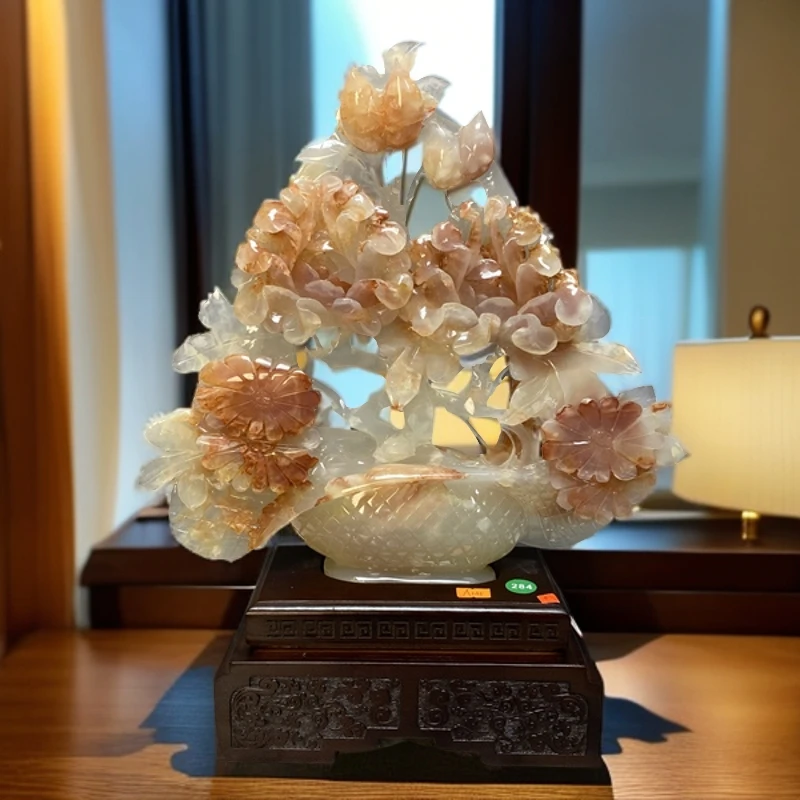 红花冰花开富贵中式创意摆件办公室桌面客厅玄关乔迁开业书房摆设